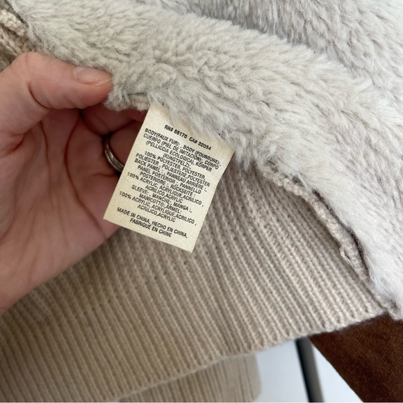 Anthropologie Moth Sherpa Suede Moto Cardigan Sweater Size Medium - Picture 5 of 6